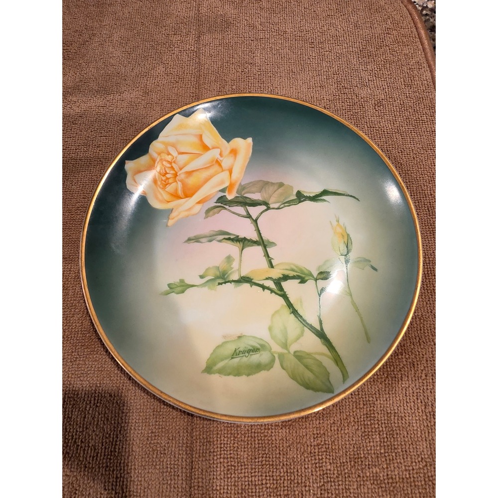 Hutschenreuther Selb Bavaria Hand Painted Yellow Rose Plate Signed Kruger 8.5"